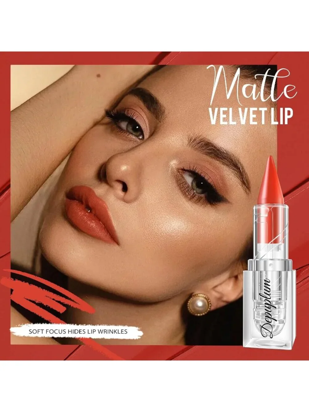 Women E5 Orange Red Gradient Matte Lip Liner Combo Long Lasting Lip Stick Pencil